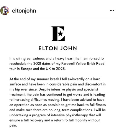 Elton Tour Cancellation
